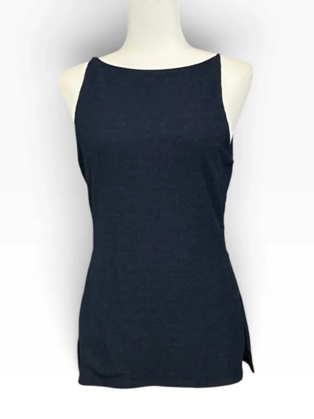 NWT Banana Republic Split Hem Crinkle Tank Top Size M Navy Blue Y2K Quiet Luxury